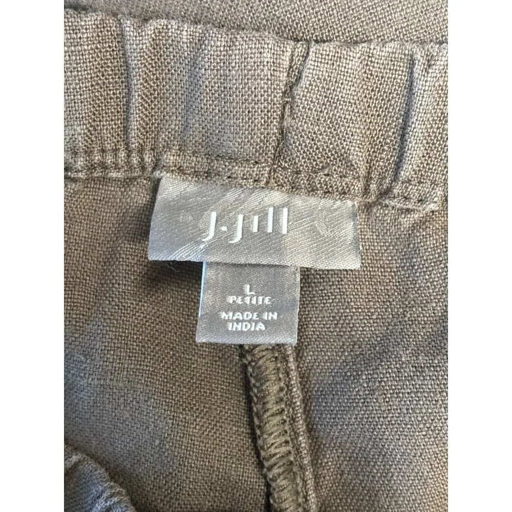 J. Jill Womens Petite 100% Linen Cropped Pants Brown Elastic Waist Size L - Picture 3 of 7